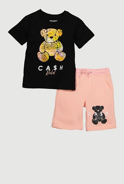 Little Boys Cash Rules Graphic T Shirt and Fleece Sweatshorts 2 Piece Set