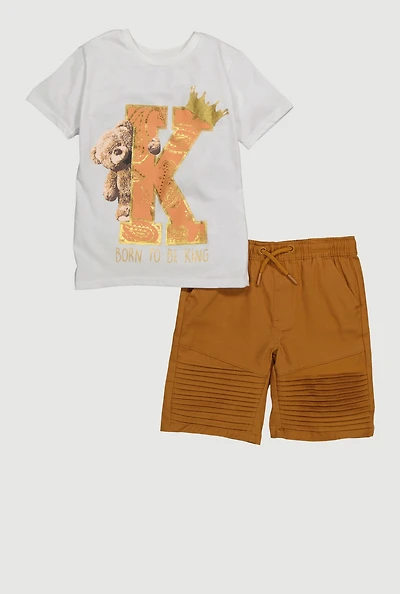 Little Boys Born To Be King Graphic Tee and Shorts