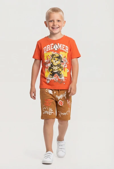 Little Boys Dreamer Bear Graphic Tee and Shorts
