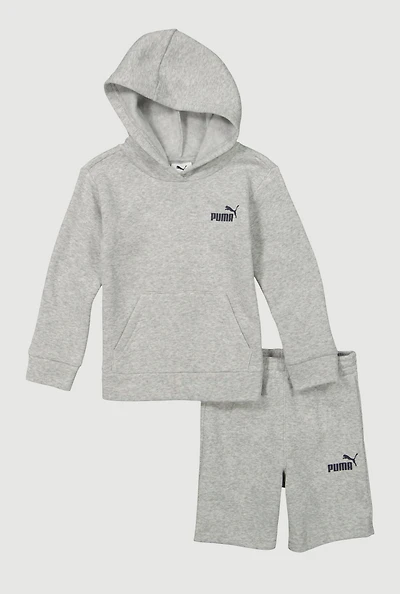 Little Boys Puma Marled Hooded Sweatshirt and Sweatshorts, Grey,