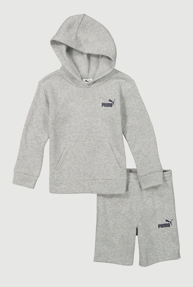 Little Boys Puma Marled Hooded Sweatshirt and Sweatshorts, Grey, Size 6