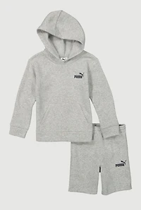 Little Boys Puma Marled Hooded Sweatshirt and Sweatshorts, Grey, Size 6