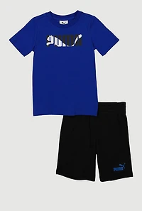Little Boys Puma Print Graphic Tee and Shorts, Blue, Size 6