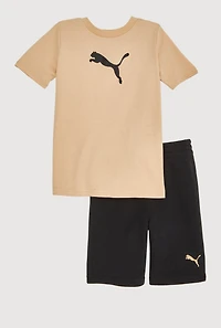 Little Boys Puma Graphic Print Tee and Shorts, Beige, Size 5