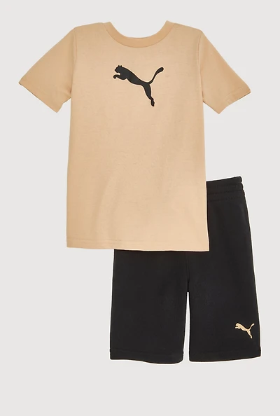 Little Boys Puma Graphic Print Tee and Shorts, Beige, Size 6