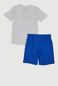 Little Boys Puma T Shirt and Shorts with Bucket Hat, Blue, Size 6