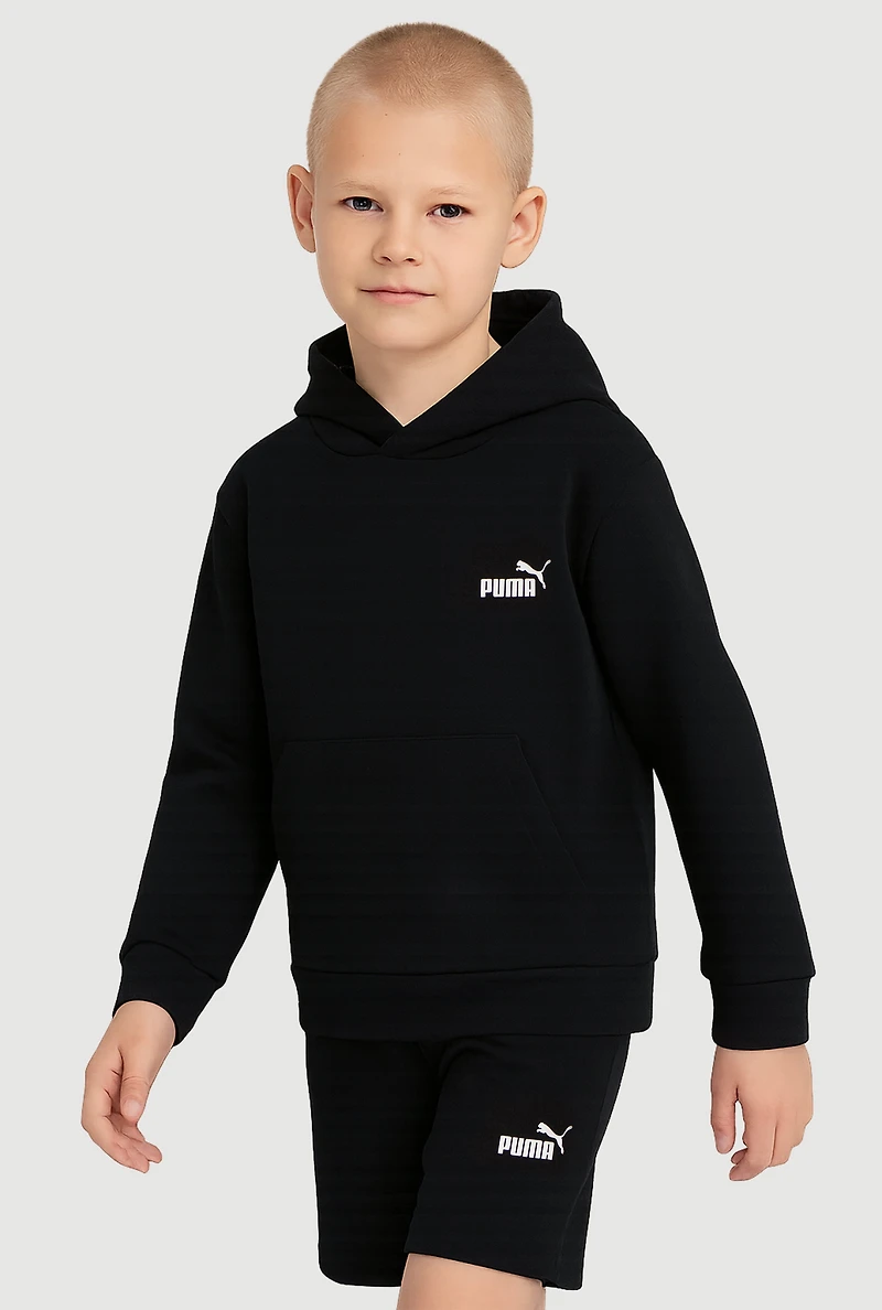 Little Boys Logo Pullover Hoodie and Sweatshorts Set, Black, Size 7