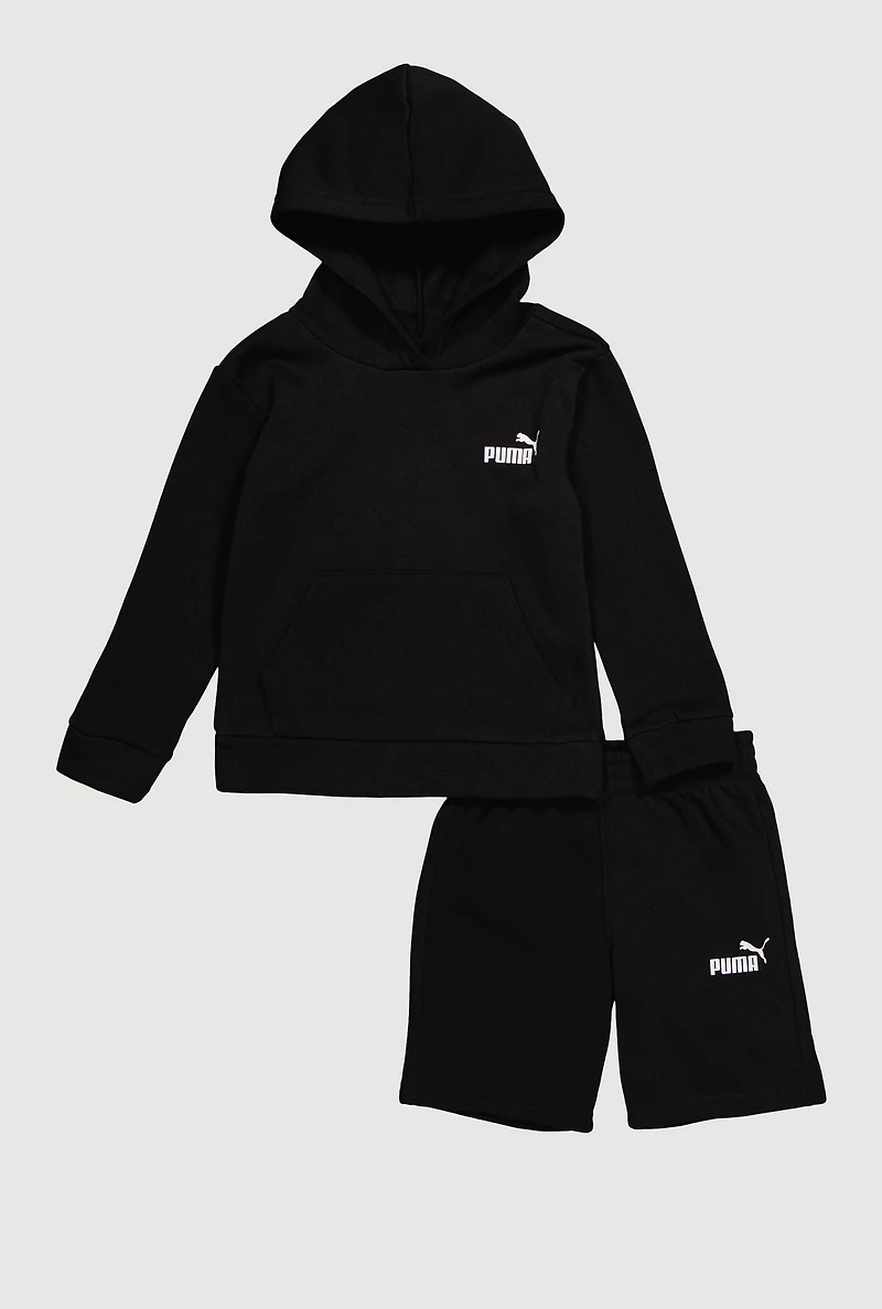 Little Boys Logo Pullover Hoodie and Sweatshorts Set, Black, Size 7