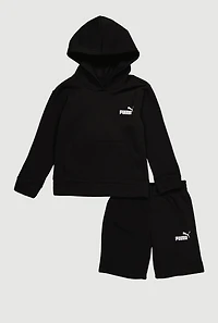 Little Boys Logo Pullover Hoodie and Sweatshorts Set, Black, Size 7