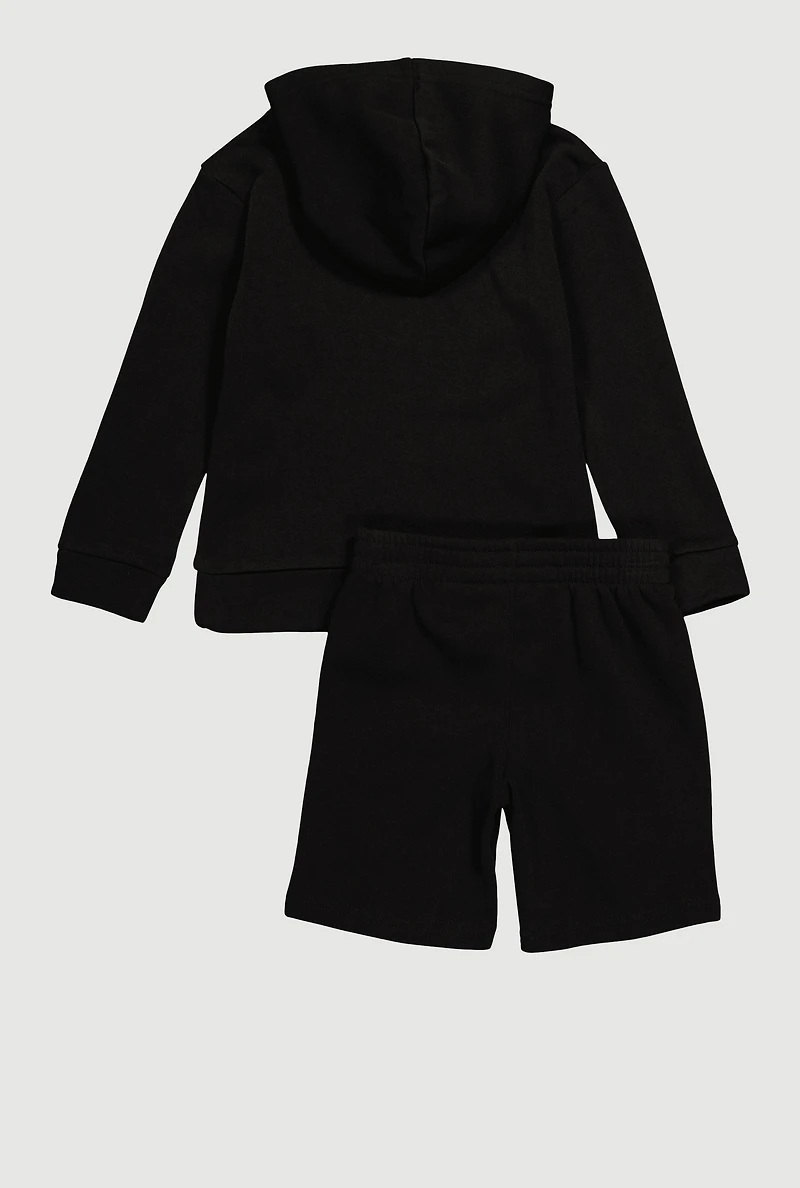 Little Boys Logo Pullover Hoodie and Sweatshorts Set, Black, Size 6