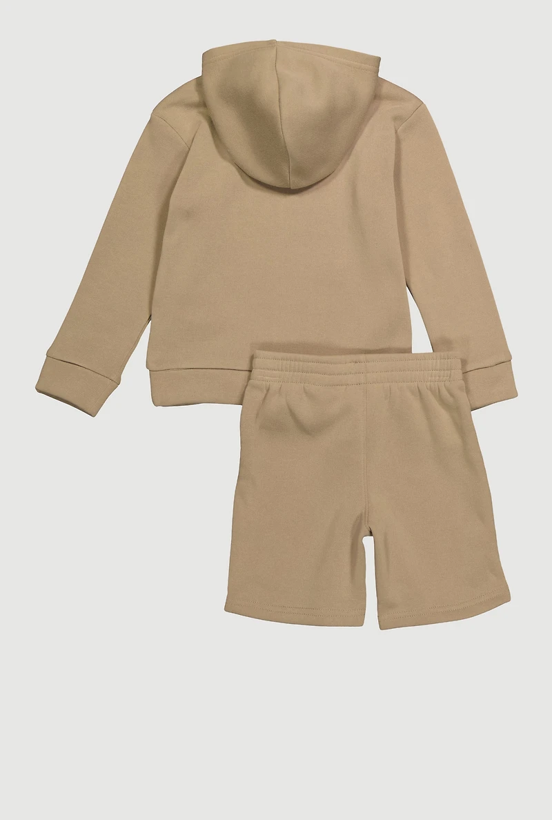 Little Boys Logo Kangaroo Pocket Hoodie and Sweatshorts