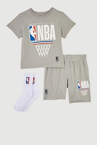 Little Boys NBA Logo Tee and Shorts Set, Grey, Size 5-6