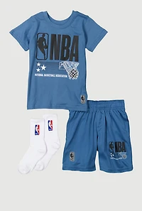 Little Boys NBA Basketball Logo Tee and Shorts with Socks