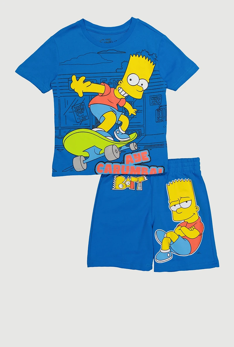 Little Boys Bart Simpson Graphic Tee and Sweatshorts Set, Blue, Size 4-5