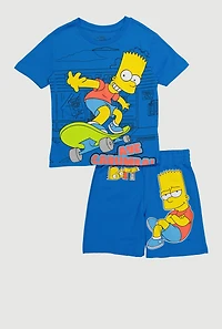 Little Boys Bart Simpson Graphic Tee and Sweatshorts Set, Blue, Size 4-5