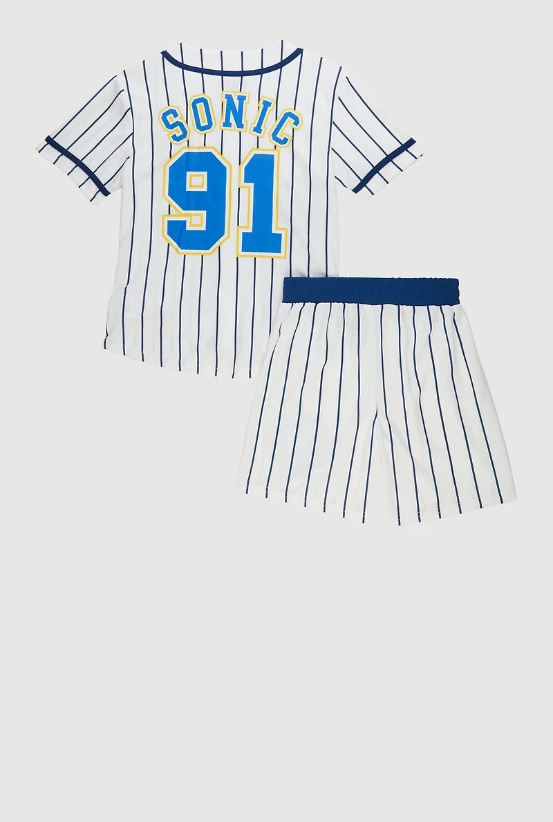 Boys Sonic Striped Baseball Jersey and Shorts Set