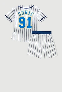 Boys Sonic Striped Baseball Jersey and Shorts Set