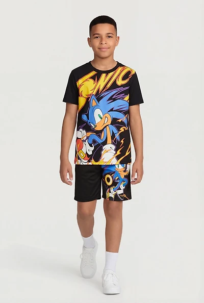 Boys Sonic Graphic T-Shirt and Jersey Mesh Shorts