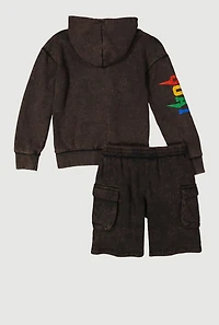Boys GOAT Graphic Hooded Sweatshirt and Shorts, Grey, Size 10-12