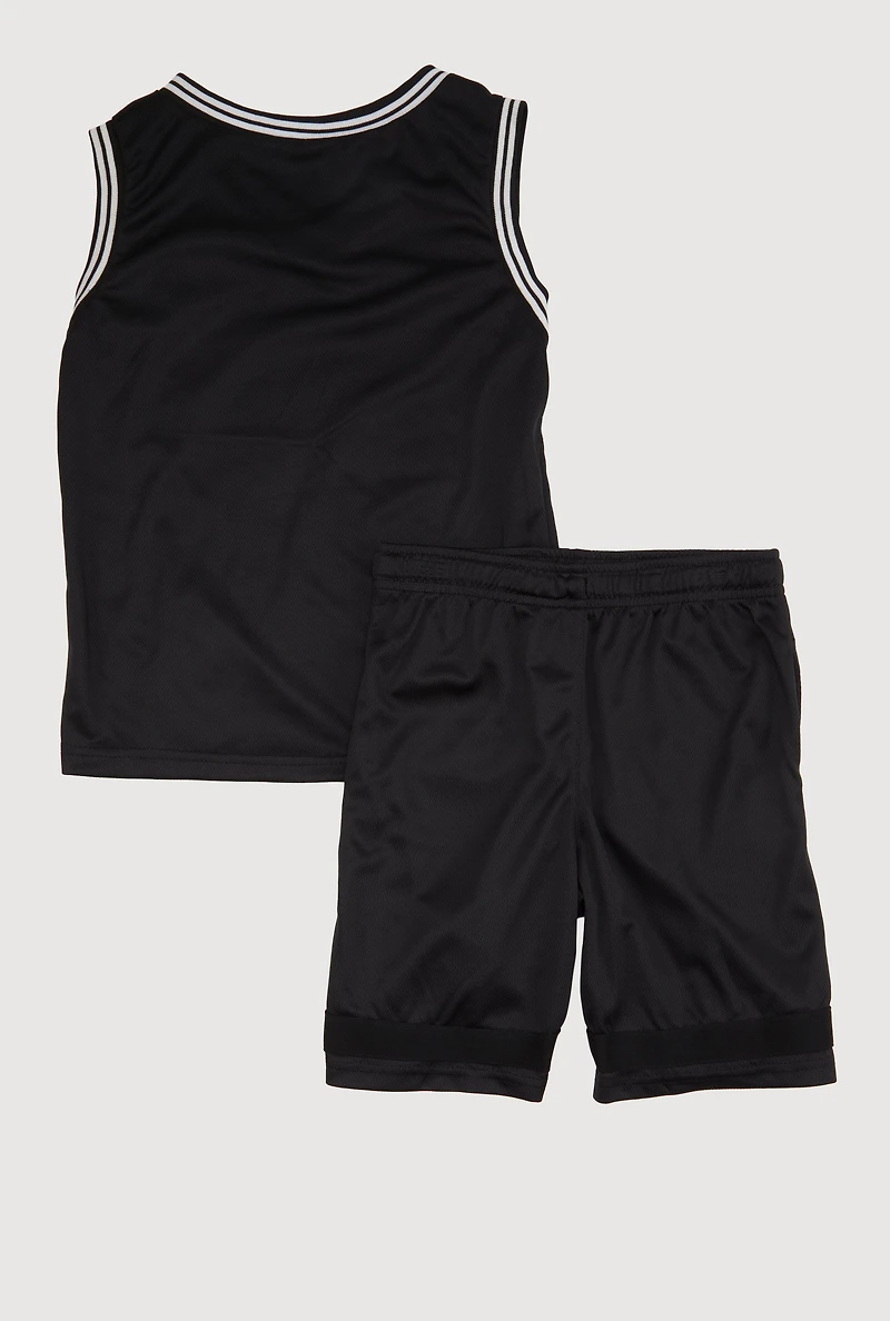 Boys Legends Live Forever Jersey and Shorts with Hat, Black, Size 14-16