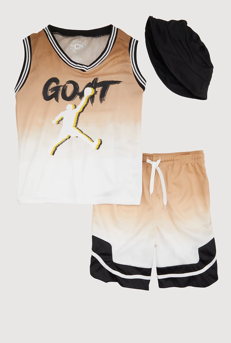 Boys Ombre GOAT Graphic Tank Top and Shorts with Hat, Multi, Size 10-12