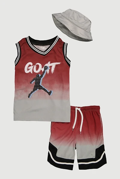 Boys Ombre GOAT Graphic Tank Top and Shorts with Hat, Multi, Size 14-16