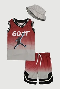 Boys Ombre GOAT Graphic Tank Top and Shorts with Hat, Multi, Size 14-16