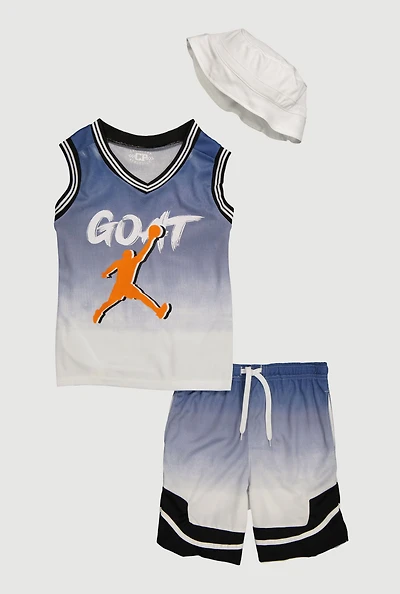 Boys Ombre GOAT Graphic Tank Top and Shorts with Hat, Multi,