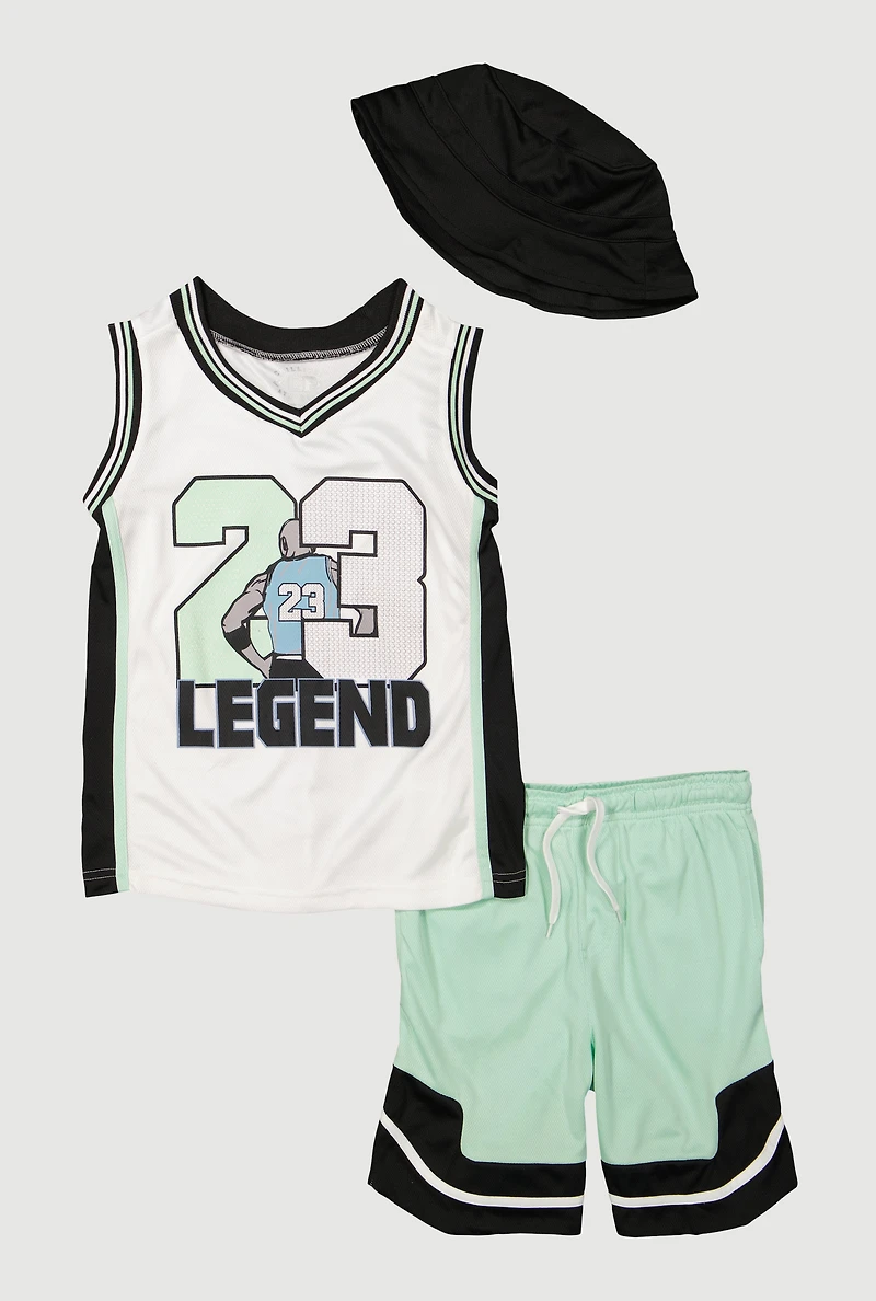 Boys 23 Legend Basketball Jersey and Shorts with Hat, Multi, Size 8