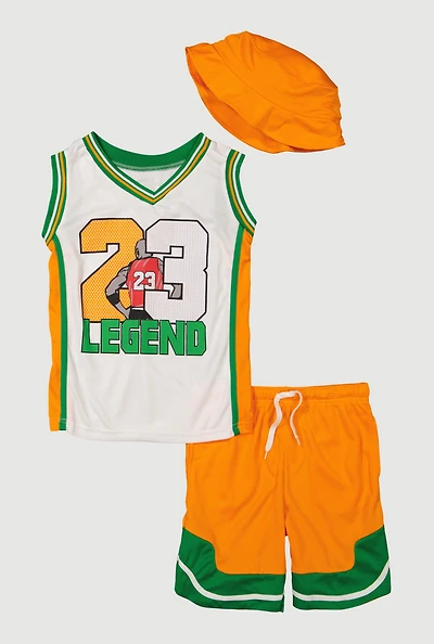 Boys 23 Legend Basketball Jersey and Shorts with Hat, Multi,