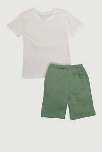 Boys Stylish Chenille Bear Patch Tee and Sweatshorts, Multi, Size 10-12
