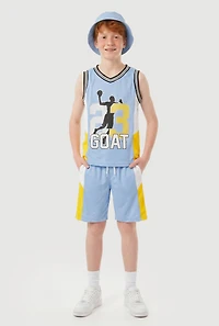Boys 23 GOAT Graphic Mesh Jersey and Shorts with Bucket Hat