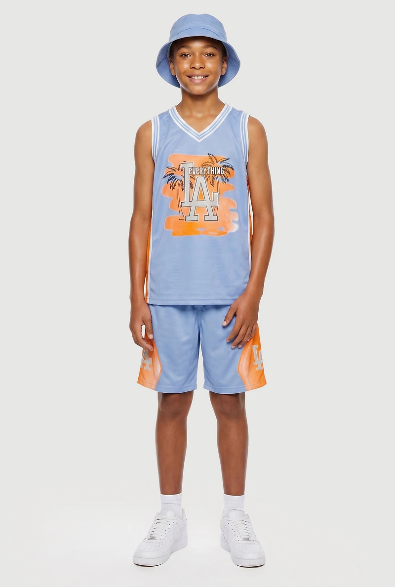Boys Everything Graphic Mesh Jersey and Shorts with Hat