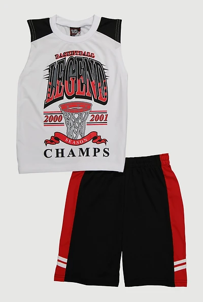 Boys Basketball Legend Graphic Tee and Jersey Mesh Shorts, Multi,