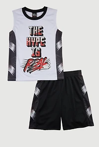 Boys The Hype Is Real Graphic Tee and Jersey Mesh Shorts