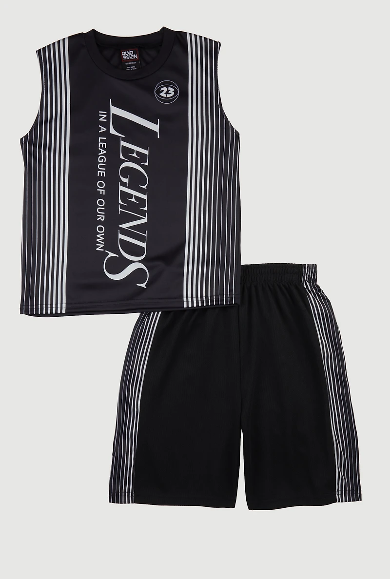 Boys Legends Graphic Muscle Tee and Shorts, Black, Size 16-18
