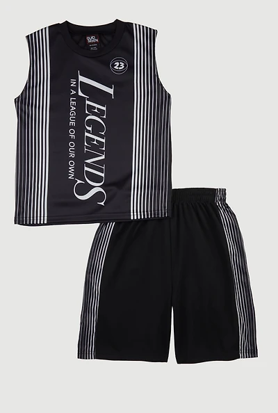 Boys Legends Graphic Muscle Tee and Shorts, Black, Size 16-18