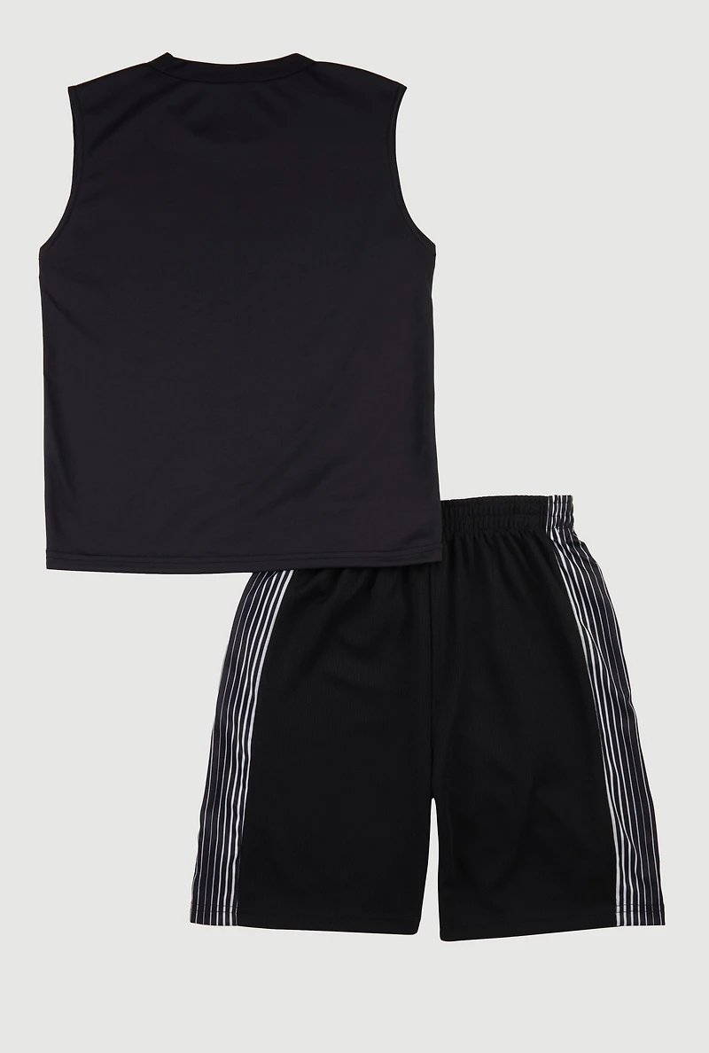 Boys Legends Graphic Muscle Tee and Shorts, Black, Size 16-18