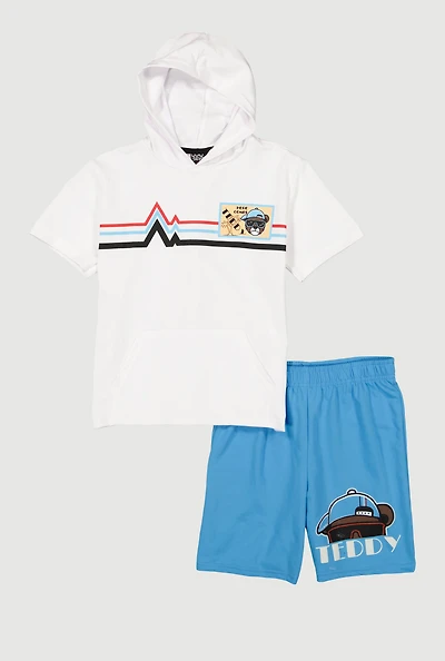Boys Here Comes Teddy Hooded Top and Shorts Set