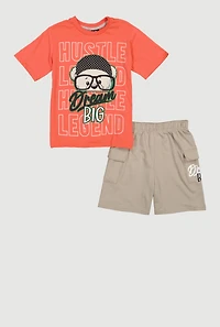 Boys Dream Big Bear Graphic Tee and Cargo Shorts Set