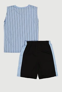 Boys Striped Iconic Graphic Mesh Tank Top and Shorts