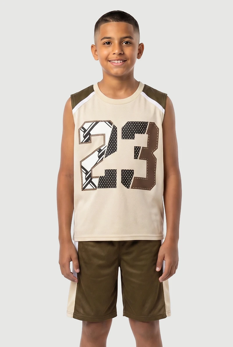 Boys 23 Basketball Jersey Mesh Top and Shorts