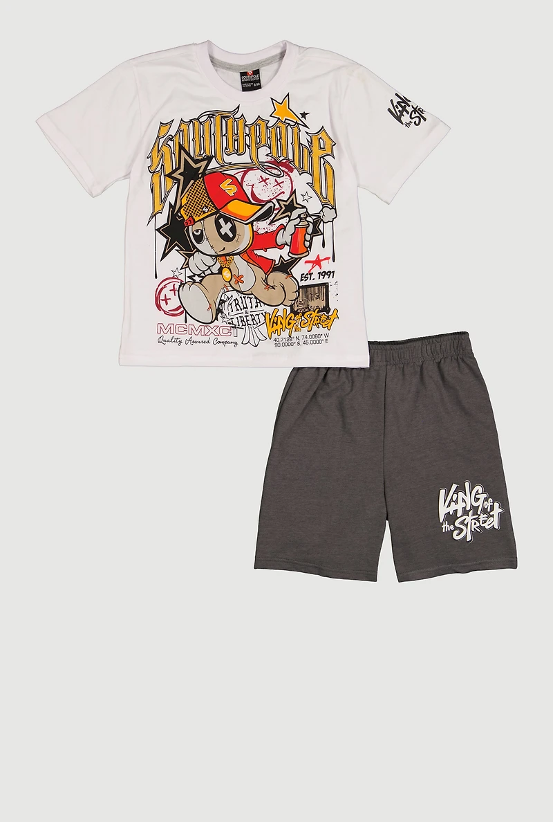 Boys Graffiti Bear Tee and Sweatshorts