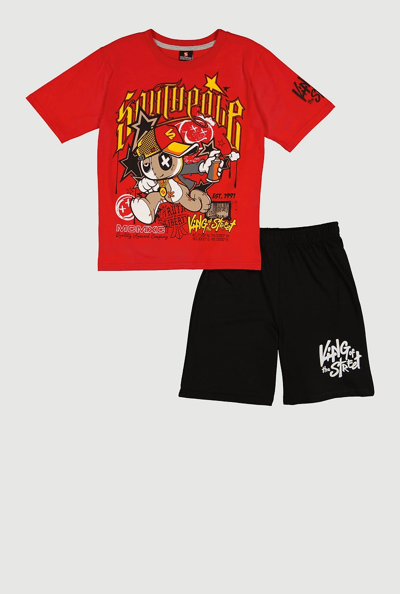 Boys Graffiti Bear Tee and Sweatshorts