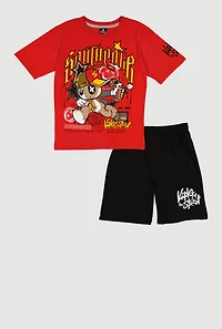 Boys Graffiti Bear Tee and Sweatshorts