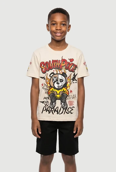 Boys Paradise Bear Graphic Tee and Shorts