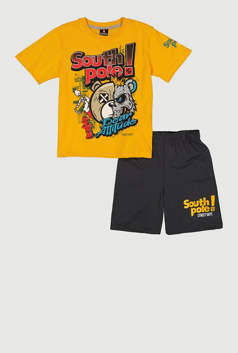 Boys Bear Attitude Graphic Tee and Shorts Set