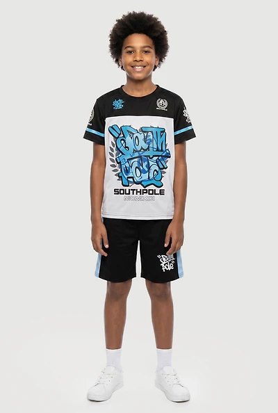 Boys Graphic Print Jersey Mesh Top and Sweatshorts