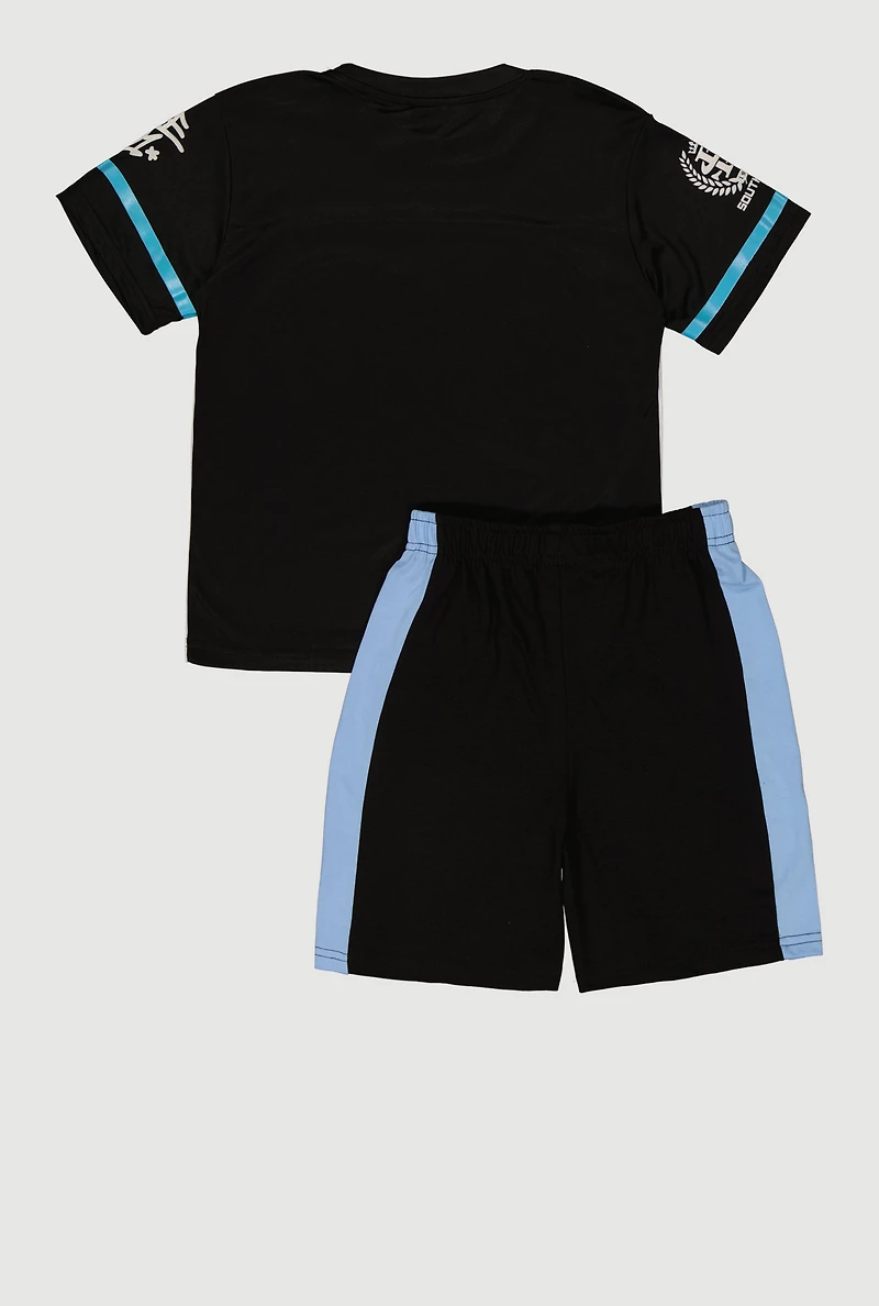 Boys Graphic Print Jersey Mesh Top and Sweatshorts
