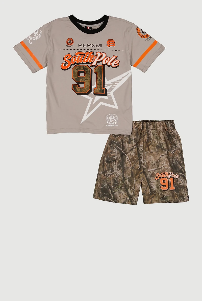 Boys Hunter Camo 91 Graphic Tee and Shorts